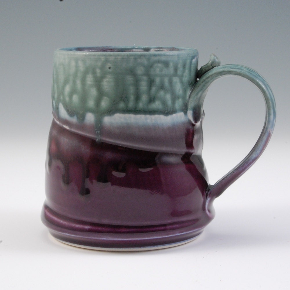 Handmade Porcelain Pottery Mug Purple Eggplant Teal Green by Mark Hudak