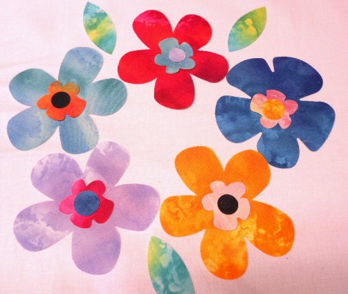 Flower Fabric Appliques - 18 Pieces Fun Flowers Iron On Fabric Appliques - Time Saver Kit by SEWFUNQUILTS
