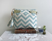 Crossbody Chevron Purse// Nautical cotton stripe/ Seafoam color--MADE TO ORDER--