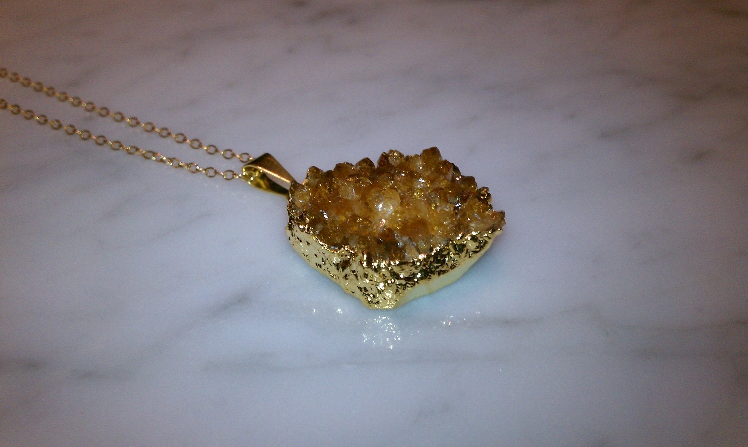 Citrine Quartz Druzy Necklace in Gold