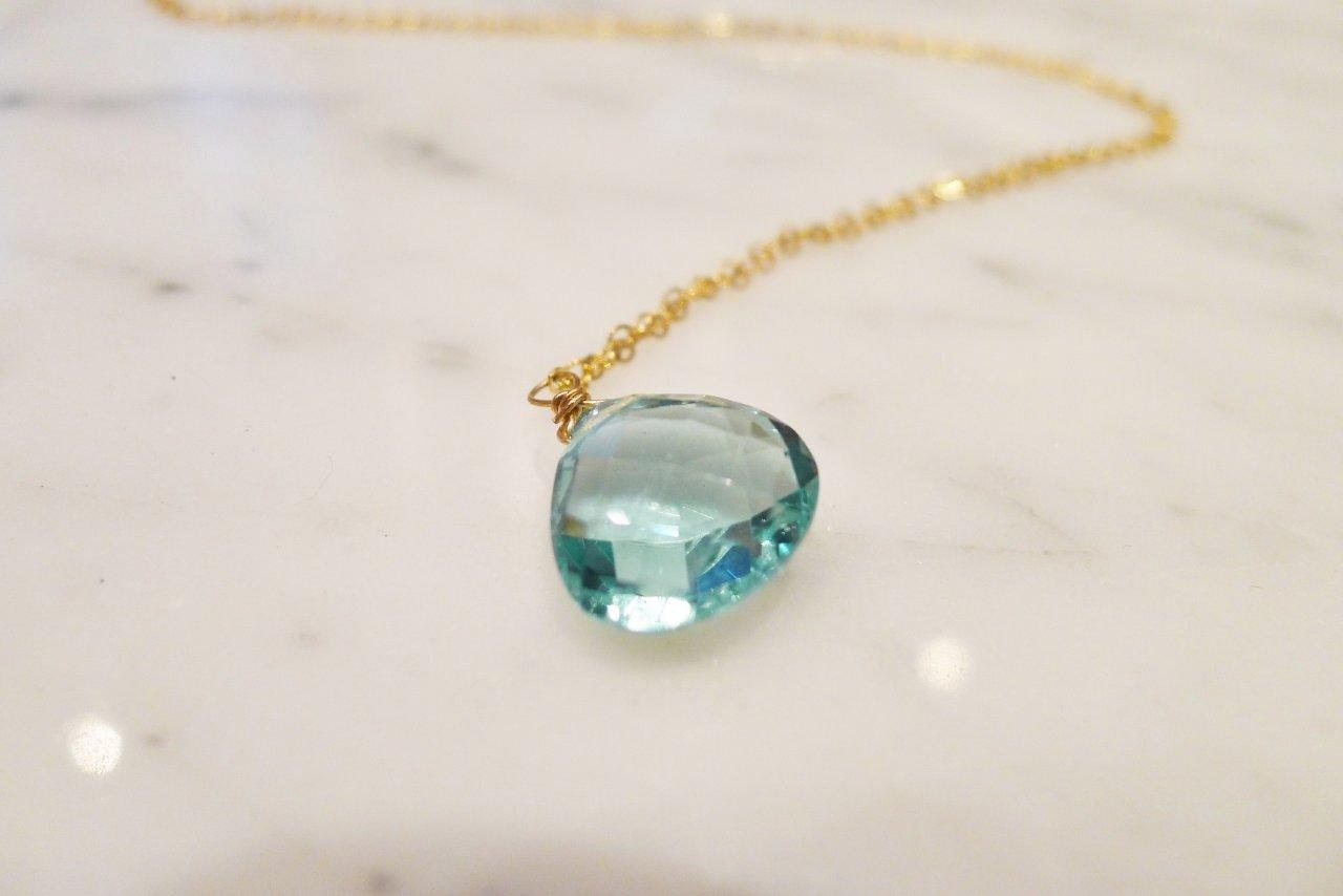 Blue Topaz Drop Pendant Necklace in Gold