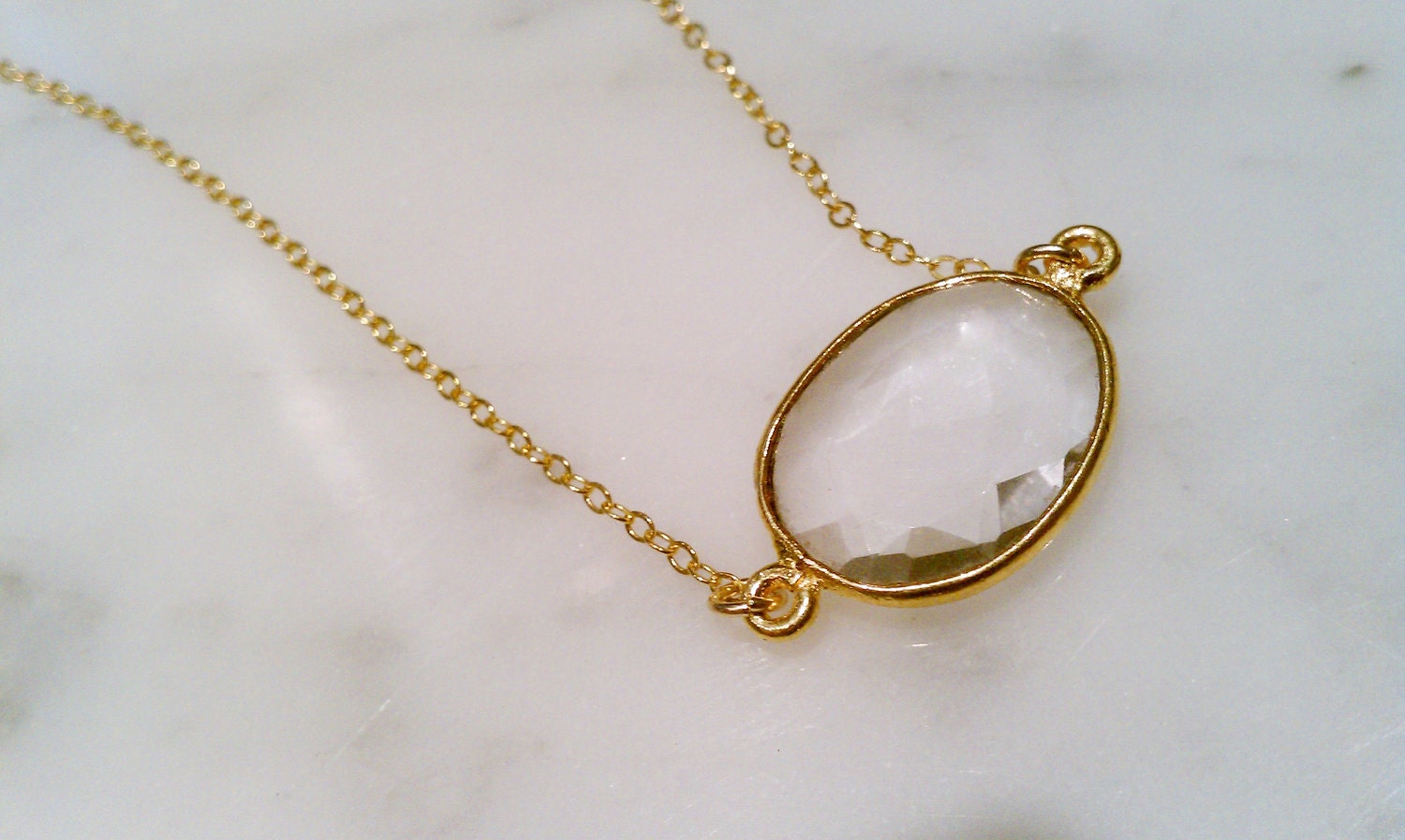 Faceted Bezel Set Crystal Quartz in 22k Gold Vermeil Necklace