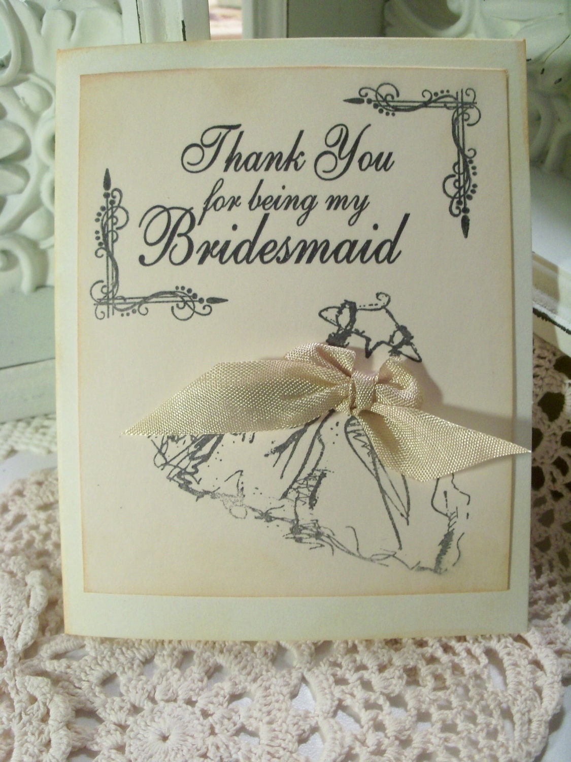 Thank You For Being My Bridesmaid Card Flower Girl Matron Maid of Honor Black and Ivory Card New Larger SizeECS