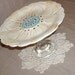 Cake Stand. Dessert Plate. Cream and Sky Blue Plate Pedestal No. 089 (5 x 8 inches)
