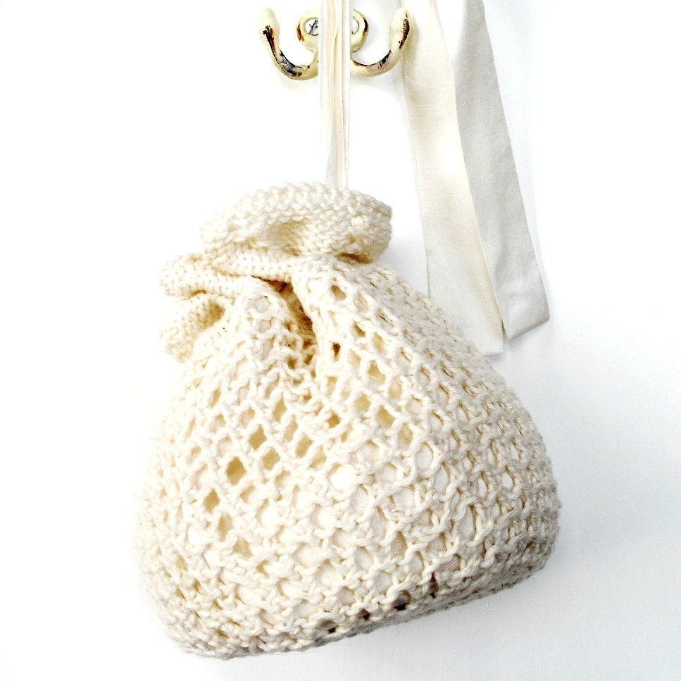 Nicolette Wedding Purse Ivory Hand Knit Cotton/Linen Lace