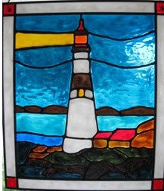 Items Similar To Lighthouse Ocean Nautical Stained Glass Window On Etsy