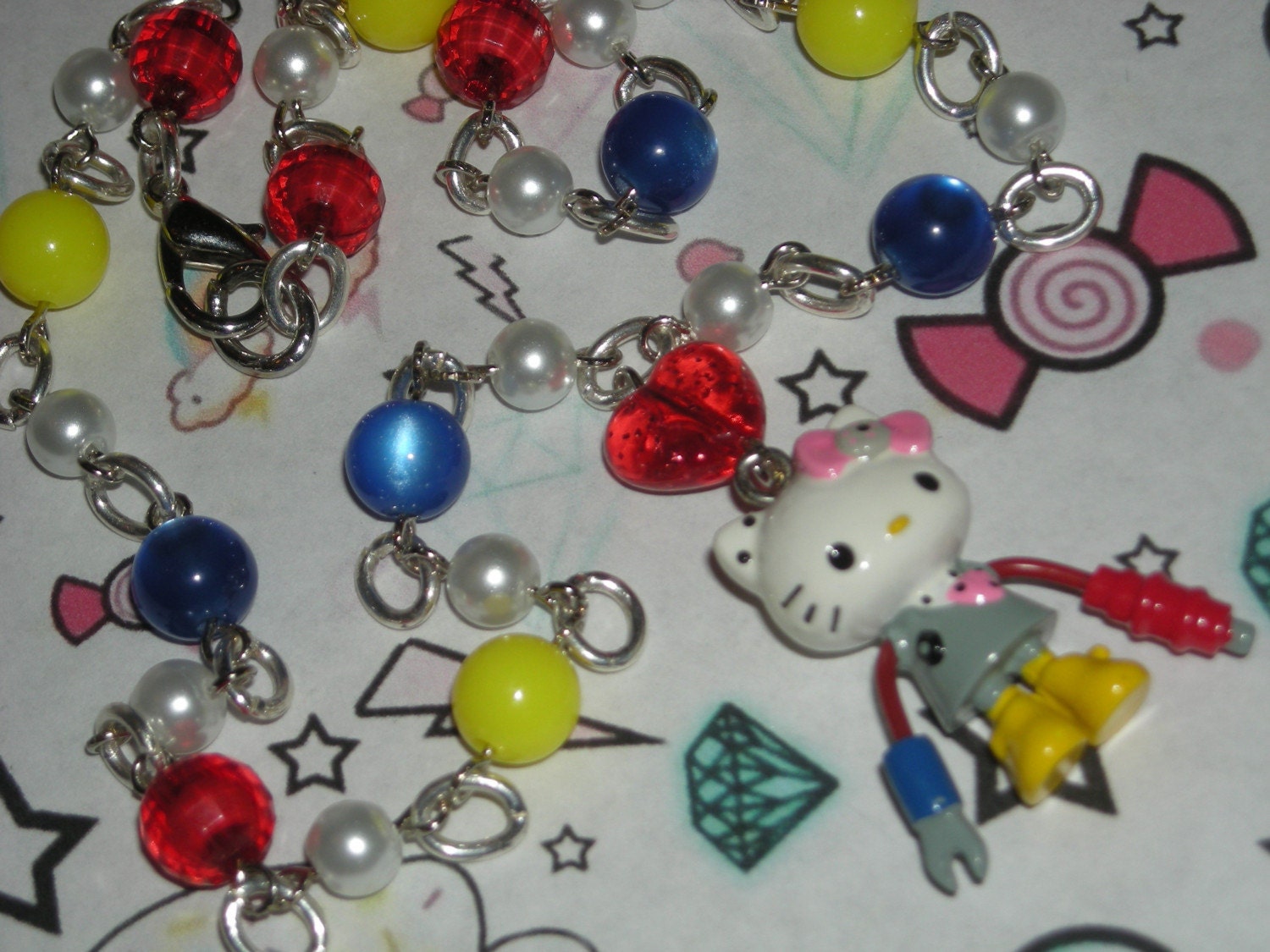 Little Robot Hello Kitty Heart Necklace OOAK