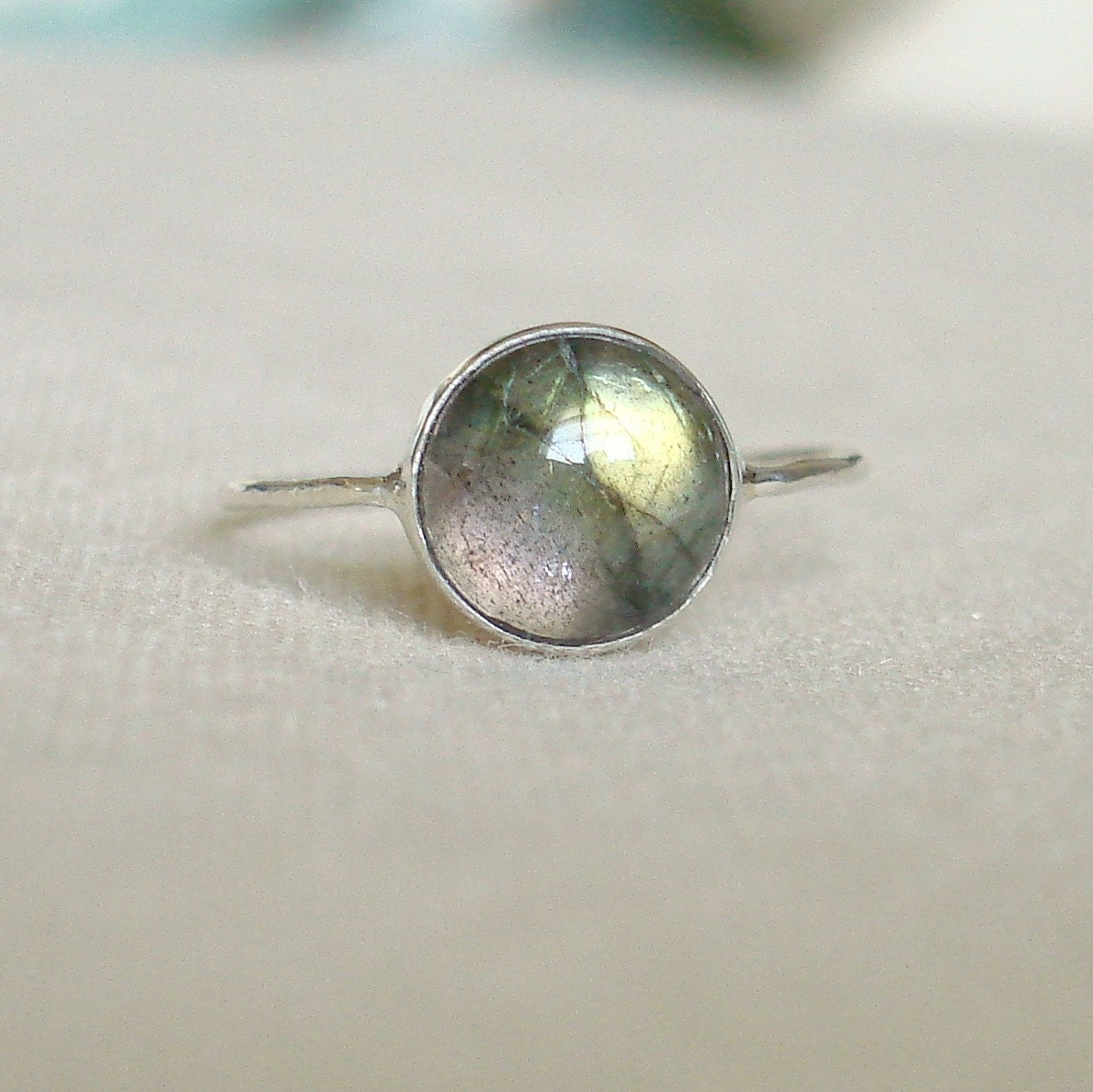 Satellite Ring - Simple and Sweet Labradorite Stack Ring - Choose Silver Rose or Yellow Band - Delicate Jewelry