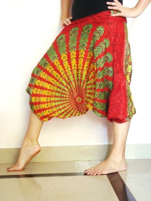 Dont Worry be Hippy....Indian Print Harem Pants in RED