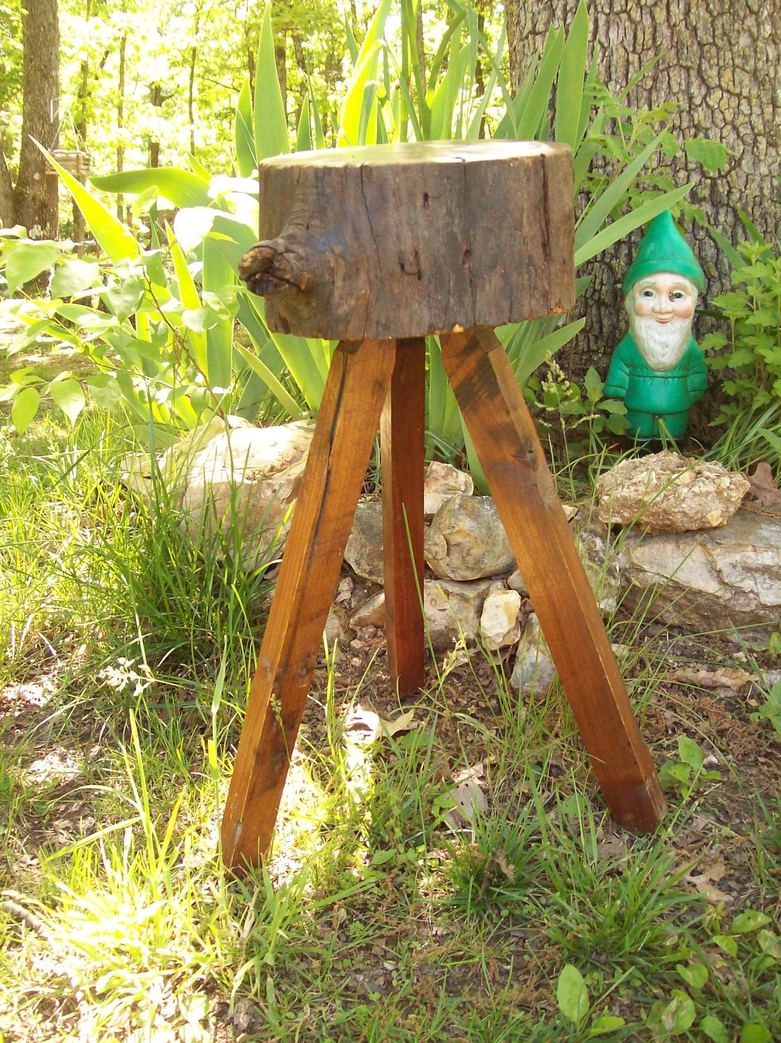 Wood Stool 3 Legs Hand Made Vintage Primitive Country