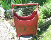 Red Wood Magazine Holder Chippy Wood and Paint Oriental Primitive