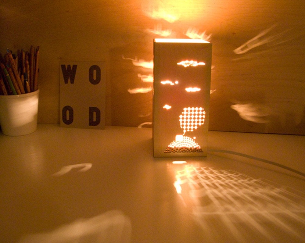 Laser cut lamp - House in the clouds