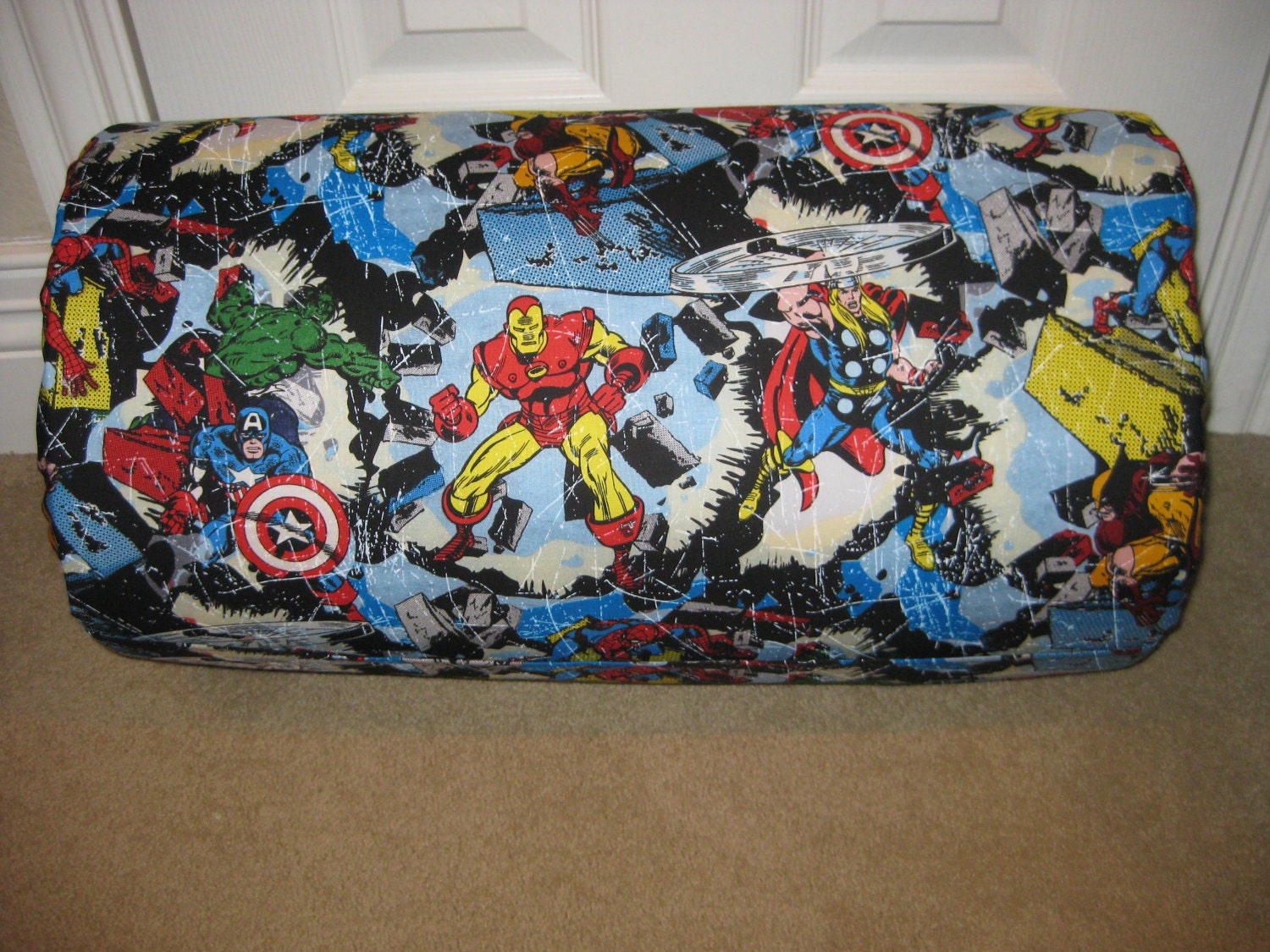 MONOGRAMMED Childrens THICK and COMFY Nap Mat Pre School Marvel Comics Ironman Hulk Spiderman and More  with Attached Blanket and Pillow