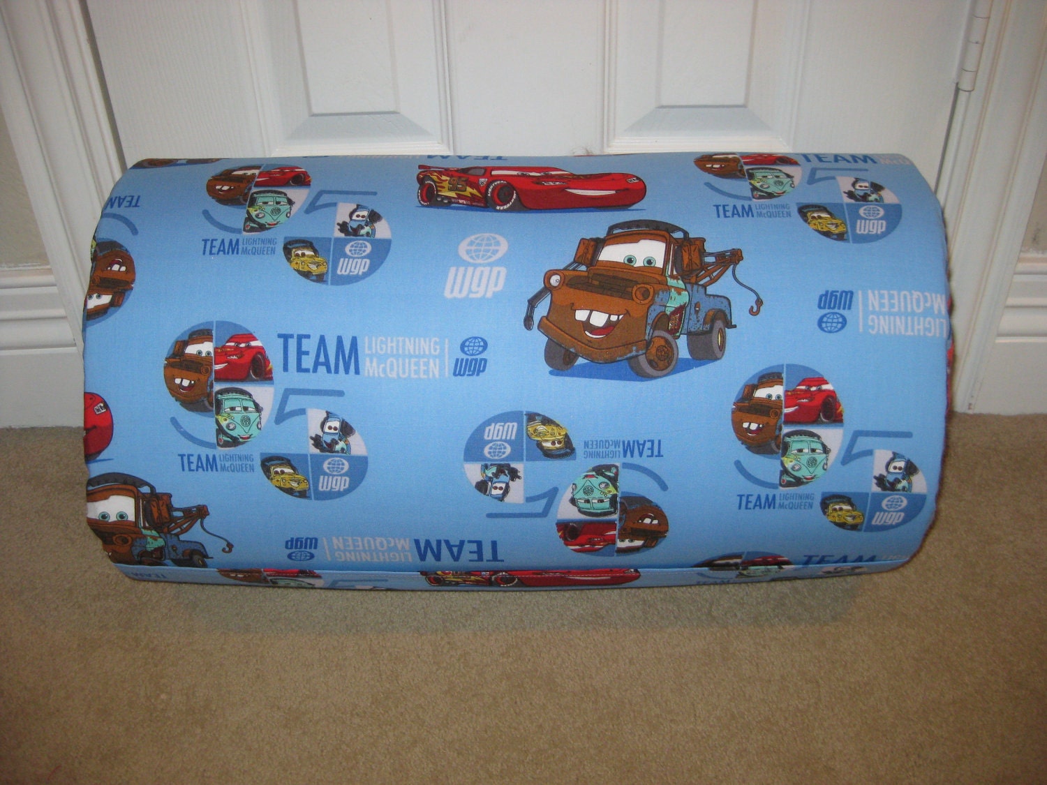 MONOGRAMMED Childrens Pre School THICK COMFY Disney Cars with Attached Red Fleece Blanket and Pillow