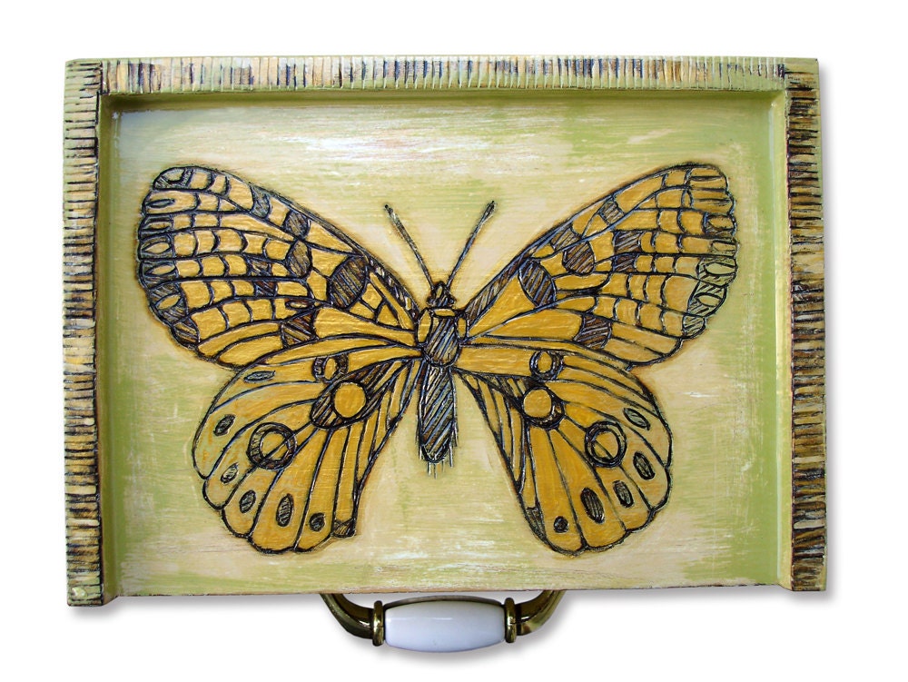 Original Wood Burning & Painting - Butterfly Drawer Set