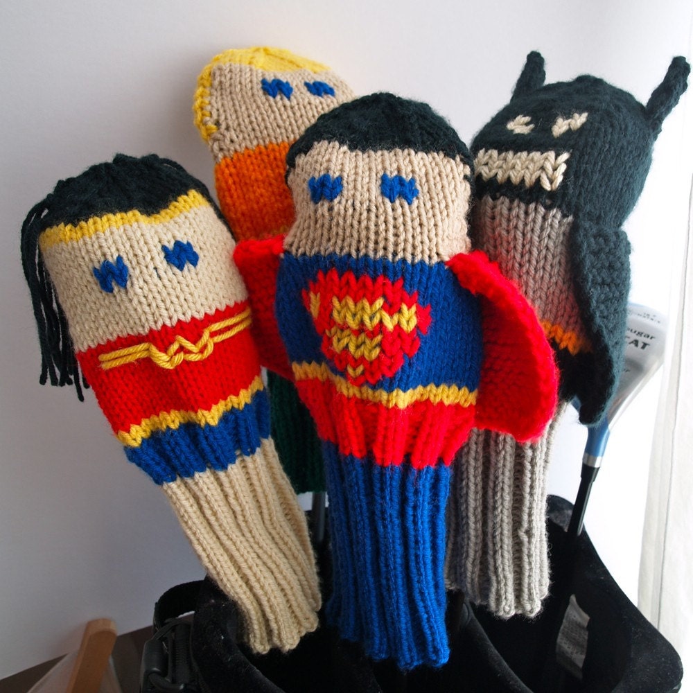 Knit PATTERN Justice League Golf Club Cover by TraceyKnits on Etsy