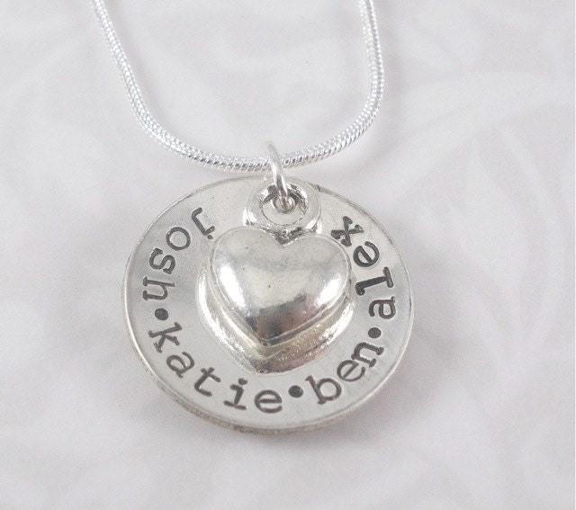 FAMILY -  hand stamped sterling silver necklace with heart charm