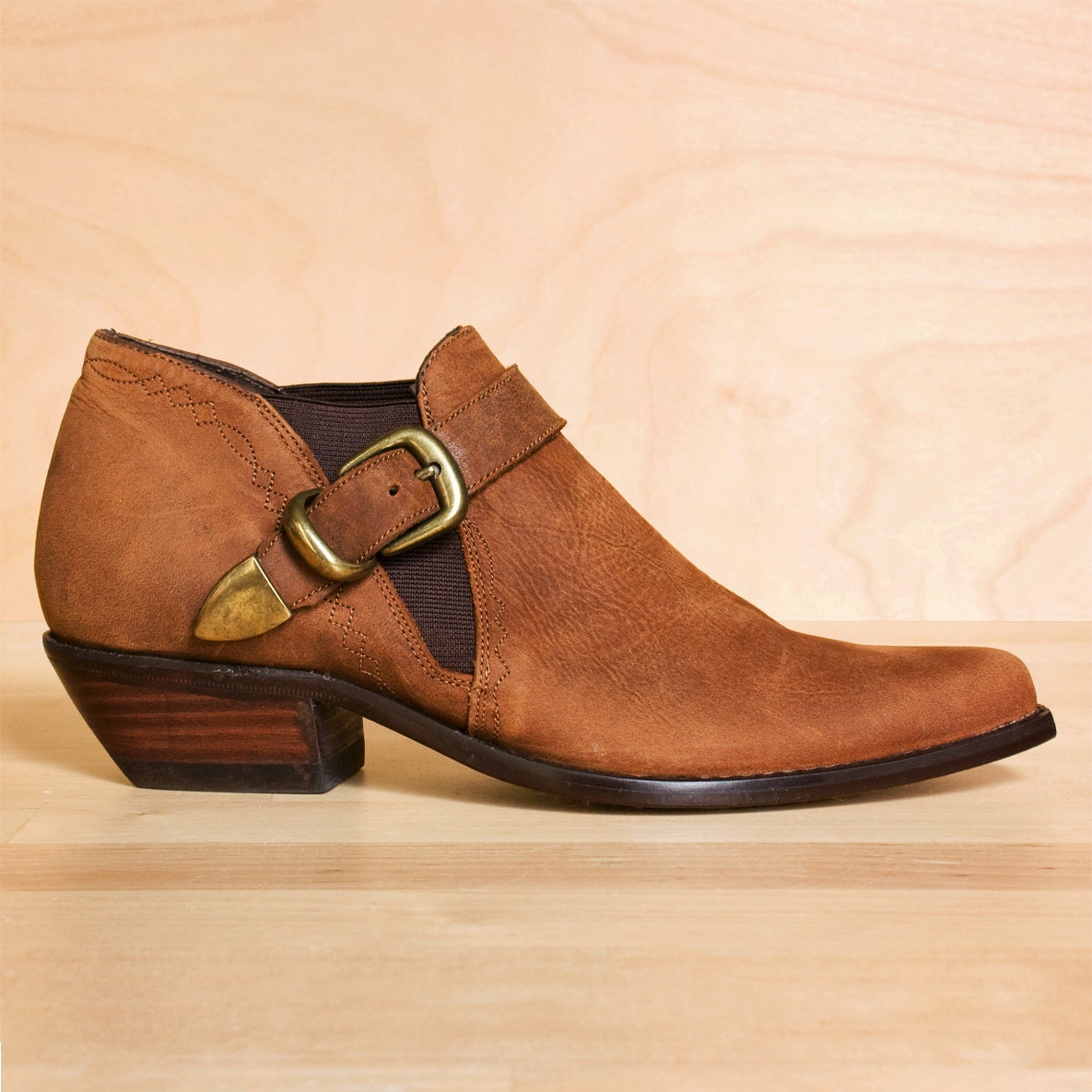 Chelsea boots 7. Vintage Guess tan nubuck leather monk strap buckle boots. Made in Spain. Unworn/deadstock.