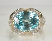 Blue Zircon Diamond Cocktail Ring - 0.56 Carat Diamond Total Weight - Appraisal Included