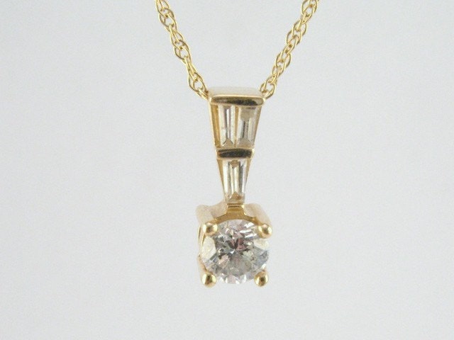 Round and Baguette Diamond Pendant