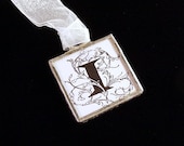 I  Initial monogram letter vintage victorian typeset necklace pendant