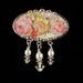 Broken china jewelry Pink Yellow Rose Floral Broken Plate Pin Brooch with pearls crystals