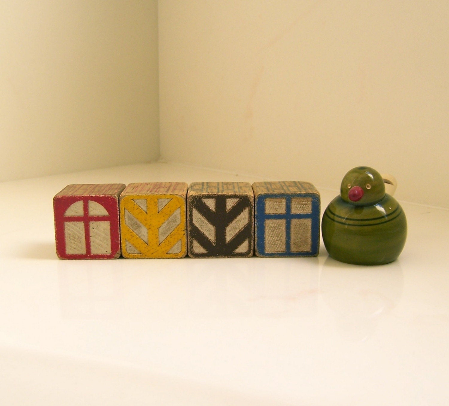 little houses - vintage wooden blocks