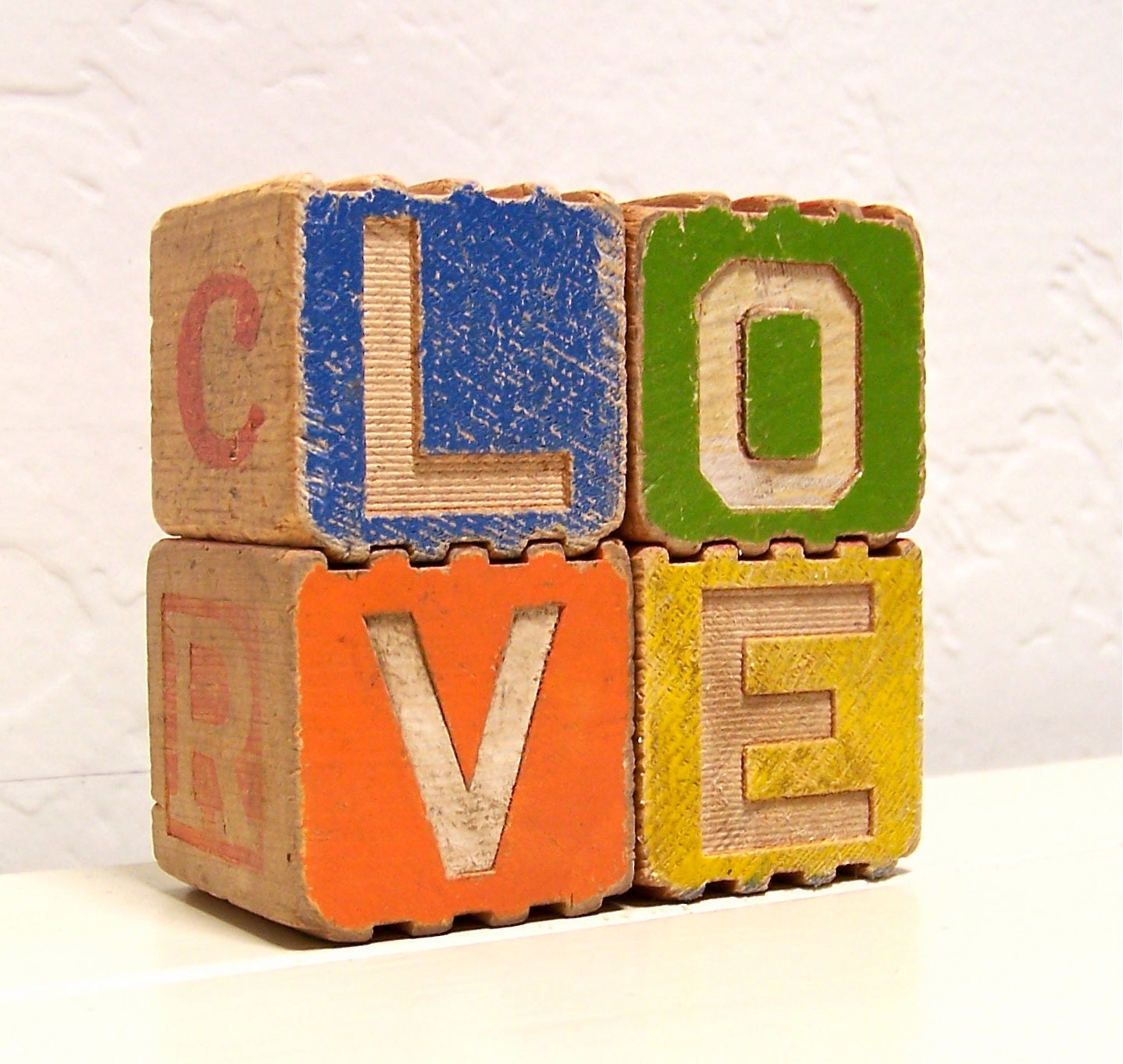 vintage wooden letter blocks - love