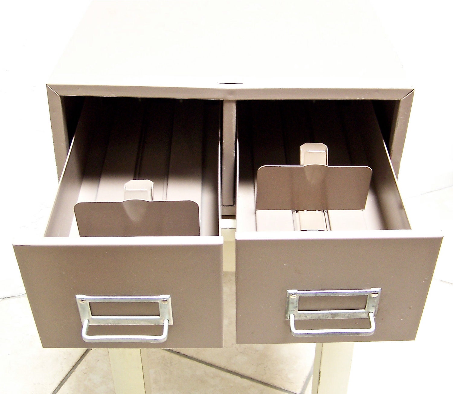 vintage metal file drawers - industrial tan Lit - Ning card catalog