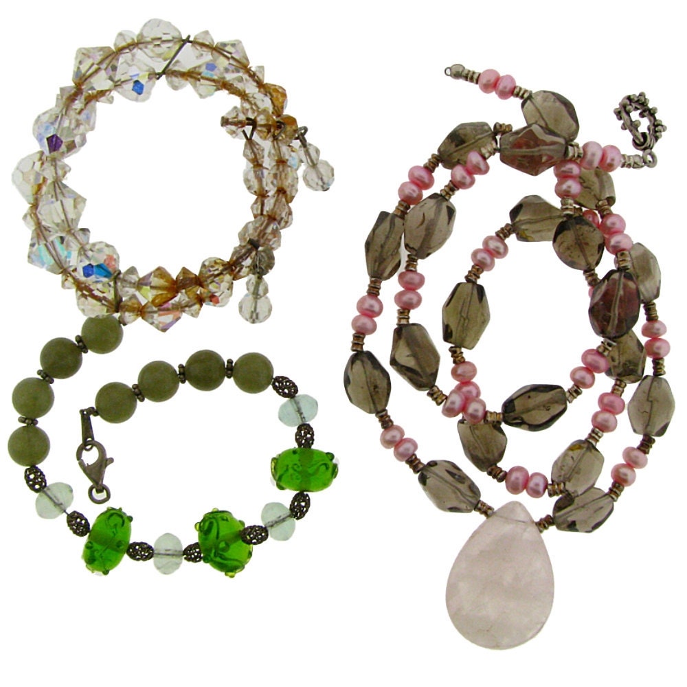 Jewelry Repair Lot Assorted Necklace Bracelets Genuine Stones Crystals Pearls Sterling Silver