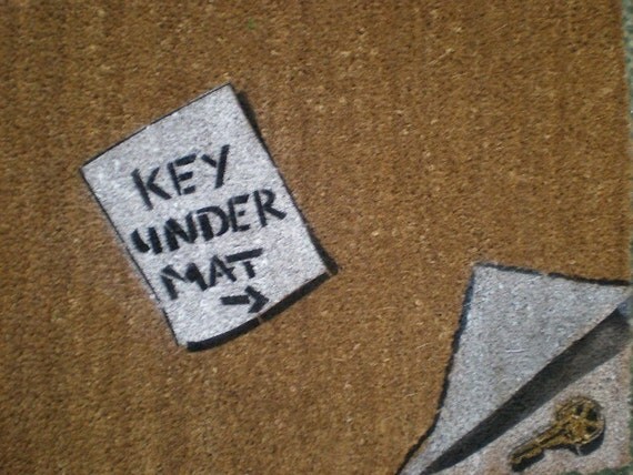 Gold Key Under Mat- Hand painted doormat
