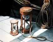 Ship Hourglasses Watercolor Art Print 8x10