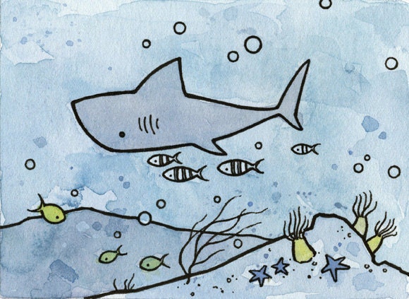 Shark illustration mini art print