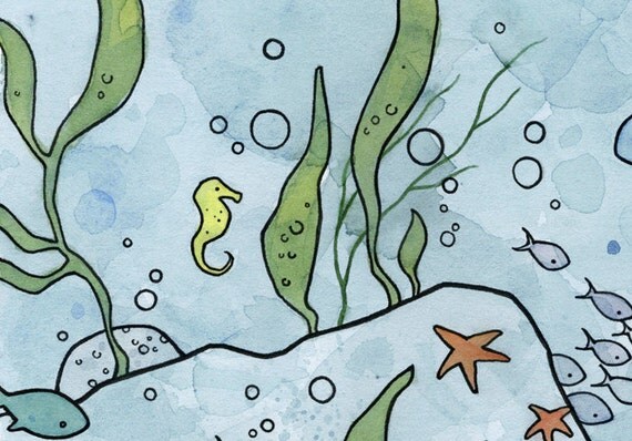 Seahorses & Leafy Sea Dragon Illustration Print