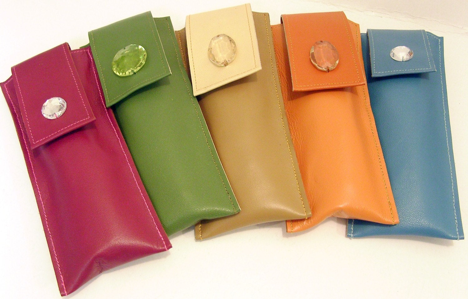Custom made Leather Spec Case with button or gem embellishment