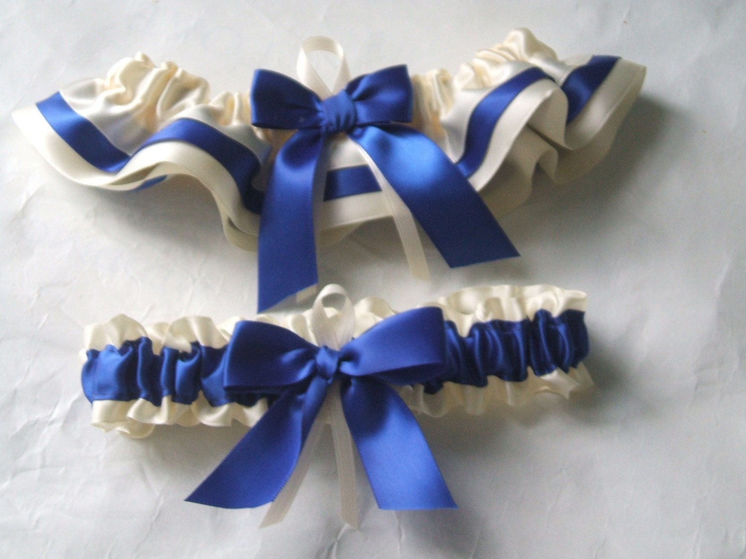 Wedding Garter Set Ivory And Royal Blue Satin