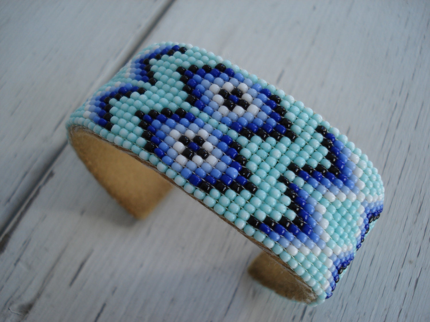 RESERVED FOR Elisa Vintage Native American Beaded Cuff Bracelet Turquoise Aqua Blue Black