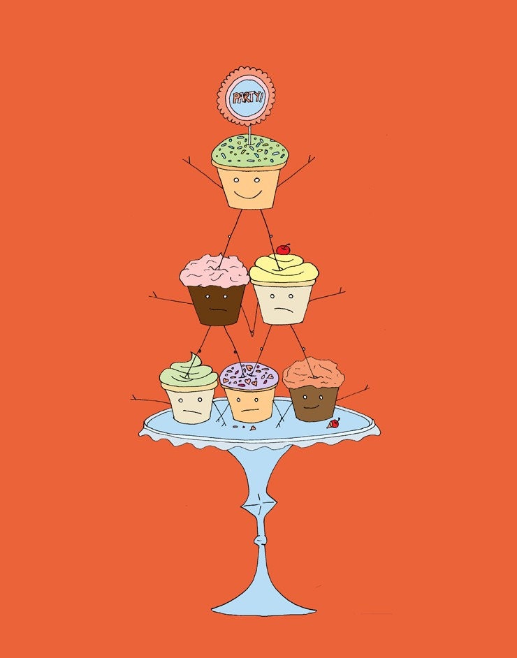 Cupcake Cheerleading Pyramid ( 8x10 Art Print)