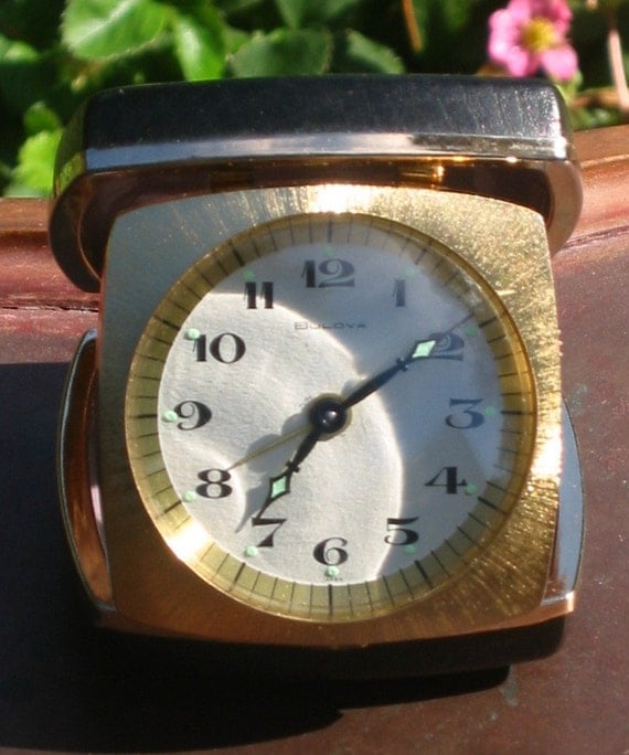Bulova Travel Clock folding wind up alarm with case by AmiableLeaf