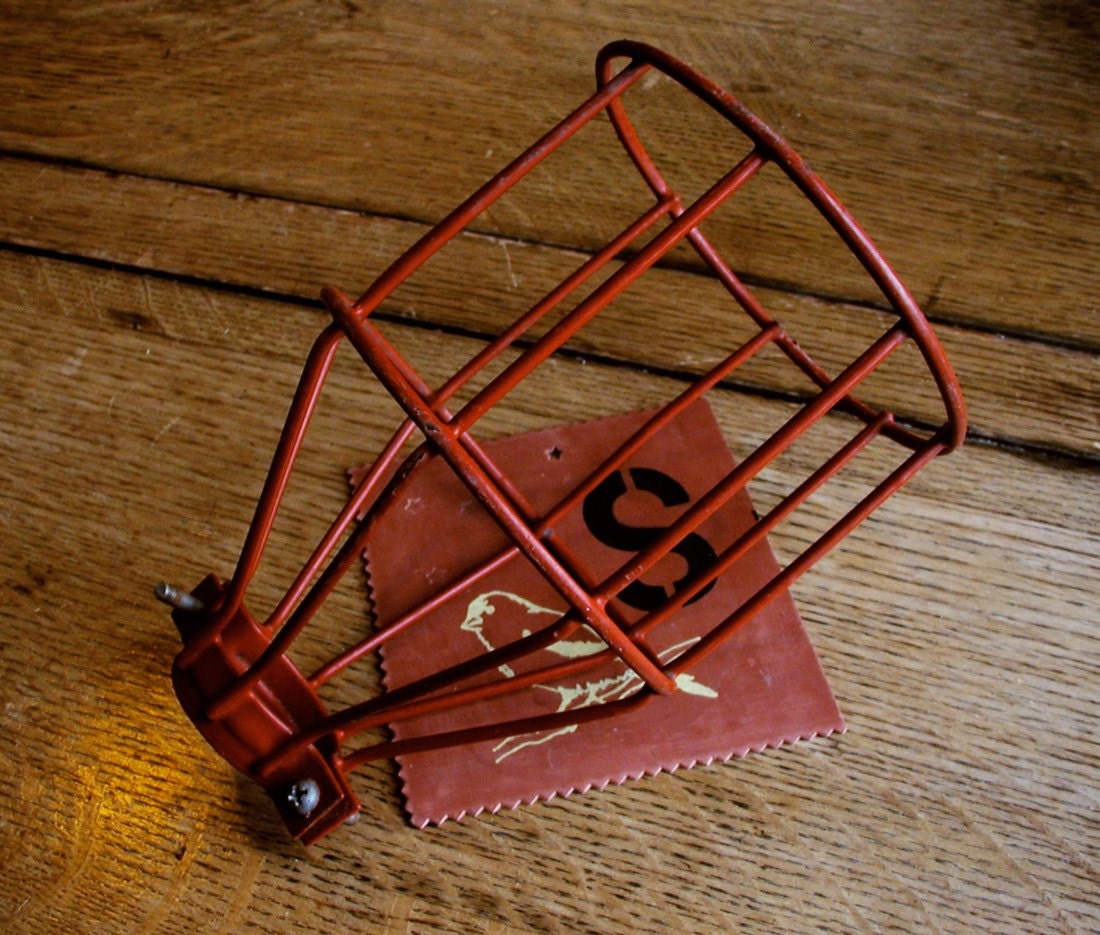 Vintage Industrial Upcycle wire cage, red rubber coated