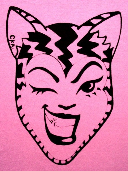 Retro Cartoon Cat Tiger Pinup t-shirt baby pink sassy kitty cheeky wink