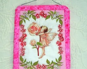 Pink Fairy Quilt Handmade with Cicely Mary Barker Rose Faerie Mini Wall Hanging flowers Rose Home Decor Pearls Sequines