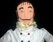 French Chef Doll Handmade Kitchen Decor Black and White French Country Apron Chalk Board Mini Sign