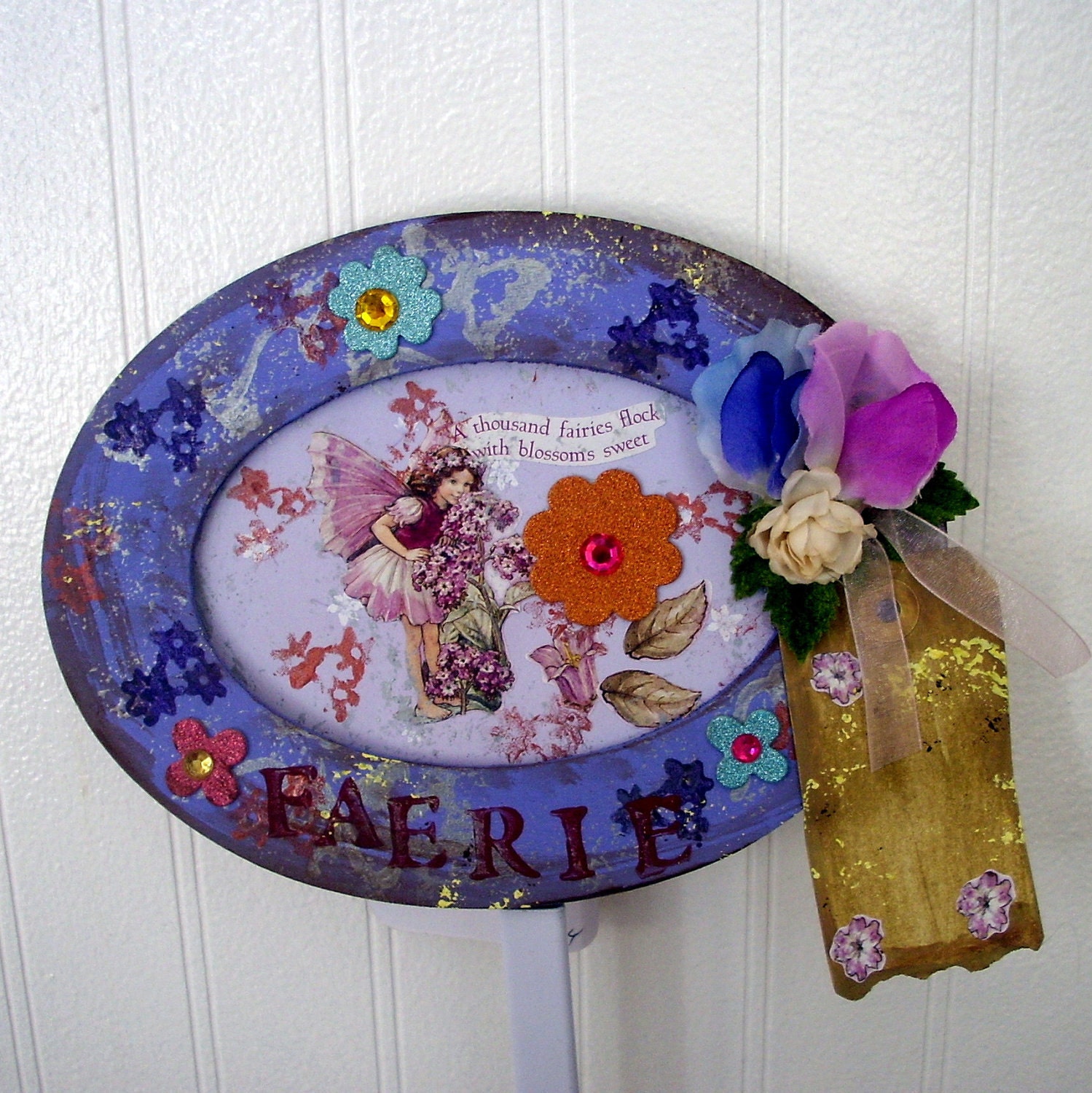 Fairy Picture Frame Hand Painted Lavender Oval Flower Fairies Home Decor Teen Girls Room Decor Bedroom Fantasy Faerie