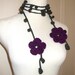 Lovely Lariat with Little Leaves and Two Purple Crochet Flowers