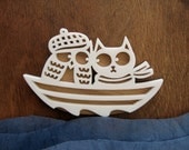 Snowy Owl & the Pussy Cat Brooch