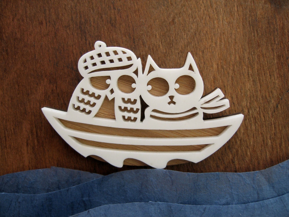Snowy Owl & the Pussy Cat Brooch