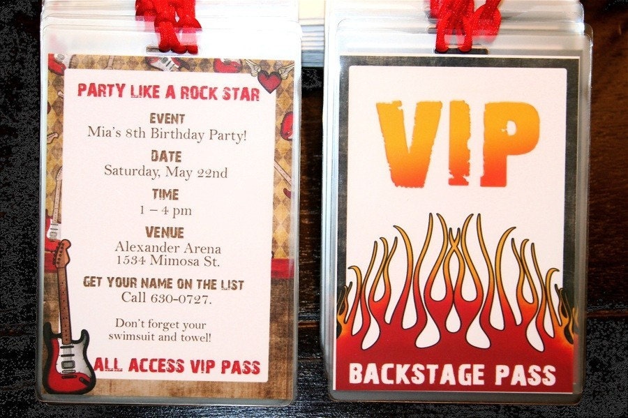 Rock Star Backstage Pass Party Invitations Set by DoodleZDesigns