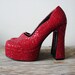 Vintage 1990s Platform Shoes - DOROTHY DREAD Vintage 90s Red Glitter Punk Rockabilly Lolita Towering Monster Heels 9