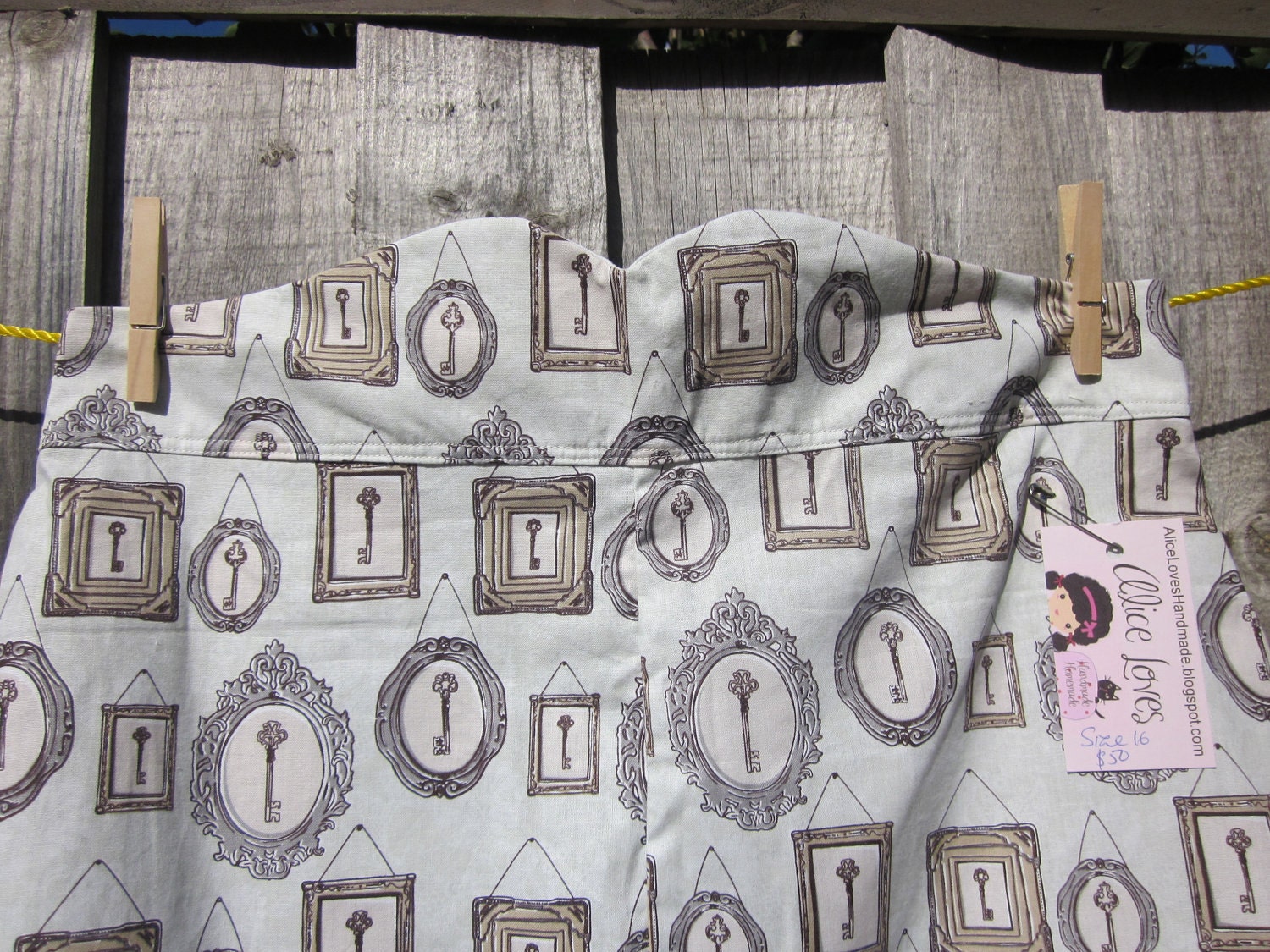 KEYS to the KINGDOM ALine Skirt - Size Large - framed keys grey
